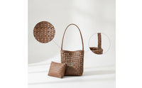 Braided Woven Bag with Pouch Lightweight Tote Bag with Pouch Casual Openwork Tote Compact for Women, Summer, Travel, Shopping