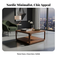 Nordic design Square glass surface Coffee Table sturdy Wood Frame Square Glasssurface Light Luxury stylish Home Furnishing Modern Design for Apartment Dwellers, residents, Living Room, Small areas, Lounge Area