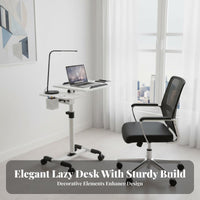 Multi-Functional Overbed Laptop Table Locking Casters Rolling Laptop Desk Versatile Use Overbed Table with Wheels Anti-Slip Baffle for Students, Telecommuting Workers, Seniors, Bedroom, Dorm Room, Study