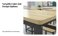 School Desk and Stool Set Rounded Corners Kids Desk and Chair Set Easy to Clean Classroom Training Table for Students, Parents, Playroom