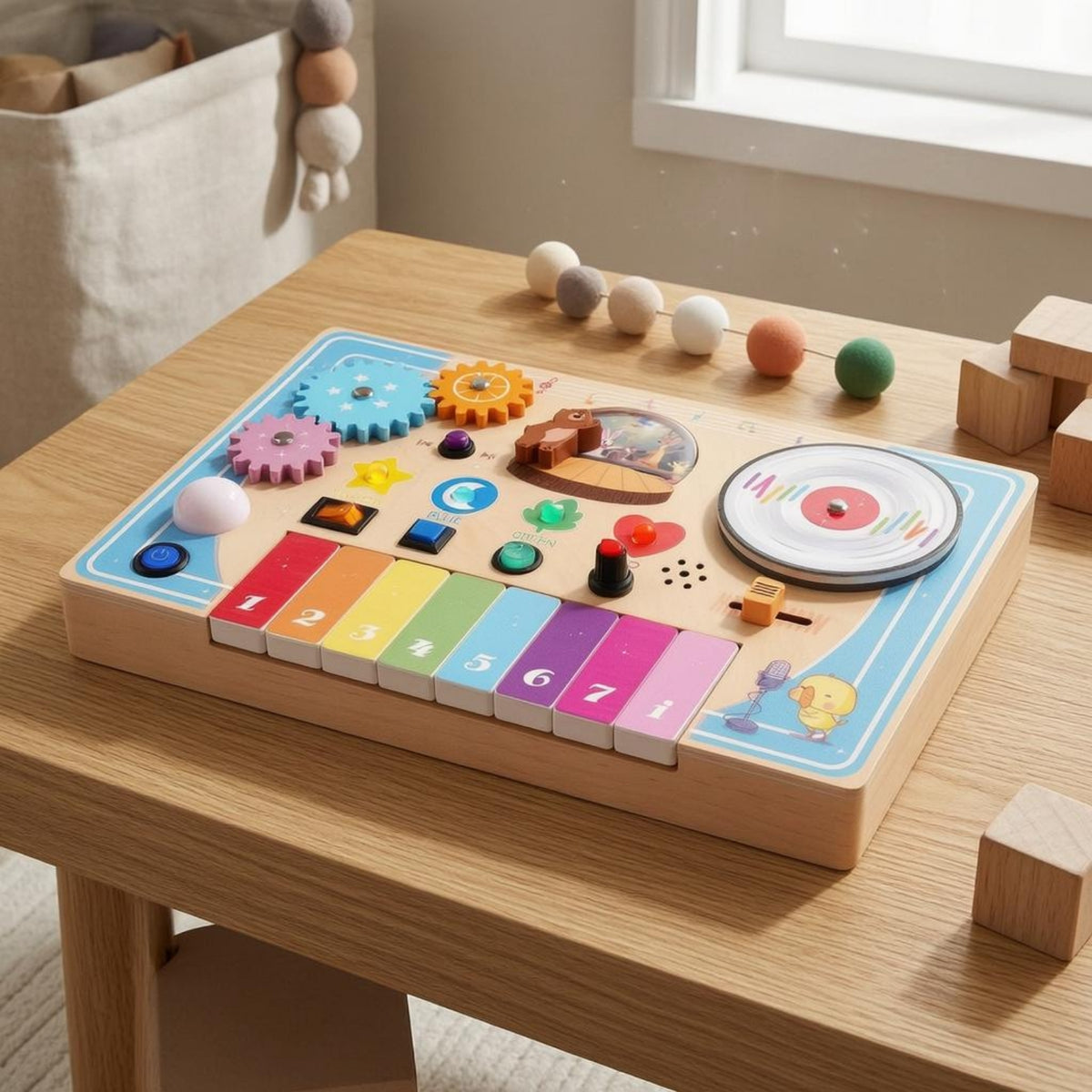 Wooden Busy Board Toy Piano Keys Educational Busy Board Fine Motor Skills for Children