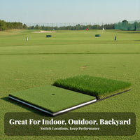 Foldable Golf Hitting Mat Tee Hole Double Turf Golf Mat Layered Base Practice Tool