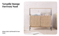 Straw-Woven Newspaper Stand Handwoven Woven Magazine Holder Japanese Design Theme Standing Book Basket for Living Room, Bedroom, Entryway