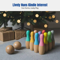 Children's Wooden Bowling Toy Set, Educational Indoor Game, Unisex, Safe Material, Colorful Design