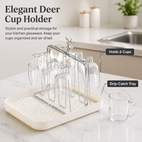 Drinkware Drying Rack Dish Drainer, 2 Tier Electroplated Silver Metal Dish Rack for Kitchen Counter, Luxury Mug & Glass Drainer Stand