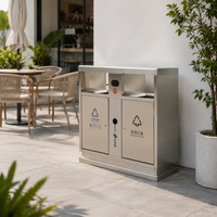 Dark Grey Stainless Steel Waste Sorting Station, Double Bin Recycling Bin for Public Spaces, 36cm Wide with Shelter
