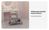 Stainless Steel Rolling Cart Silent Movement Stainless Steel Utility Cart Cosmetology Studio Trolley Sturdy Duty Construction