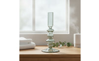 Turned Stem Blown Glass Candle Holder Cylindrical Top Glass Taper Candle Holder Wide Base