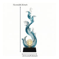 Modern Wave Sculpture with Crystal Ball Tall Wave Sculpture Glossy Crystal Ball Ornament Decorative for Entryway, TV Cabinet