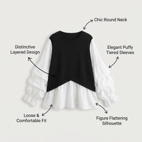 Blouses for Women UK with Long Sleeve Puff Sleeves and Round Neck, Ladies for Office and Casual Wear, Plus Size Loose Fitting Top