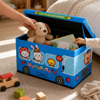 Reinforced Rectangular Kids Storage Ottoman Toy Chest with Lid, Foldable Footrest Stool
