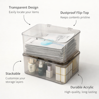 Acrylic Makeup Organizer Storage Box, Stackable Drawer Style with Lid, Desk Cabinet Clear Cosmetic for Vanity