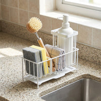 Kitchen Sink Organizer with Drip Tray, 304 Stainless Steel Countertop Drainer, Sponge Holder and Dish Brush Holder for Small Kitchen Storage Use
