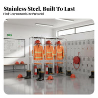 Stainless Steel Firefighter Uniform Stand Quick Access Design Firefighter Turnout Gear Rack Heavy-Duty Construction Double-Sided Emergency Gear Rack