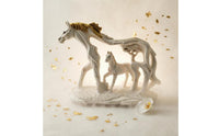 Hollow-out Resin Horse Figurine Textured Base Horse Sculpture Gold Accent Display Piece Rectangular Plinth for Study
