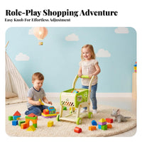Role-Playing Game Toy Shopping Cart Safe Design Kids Shopping Cart Set Large Capacity Kids Grocery Trolley Effortless Rolling Wheels for Toddlers, Girls, Preschoolers, Kindergarten, Playroom, Home
