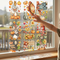 Thanksgiving Autumn Window Clings Scarecrow Pumpkin Static Decals for Glass Decor