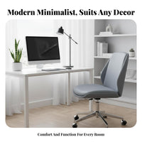 Ergonomic Backrest Armless Rolling Computer Chair Modern Design Armless Upholstered Caster Chair Height Adjustable Office Furniture Space-Saving Design for Students, Adults, Women, Study Room, Bedroom, Vanity Desk