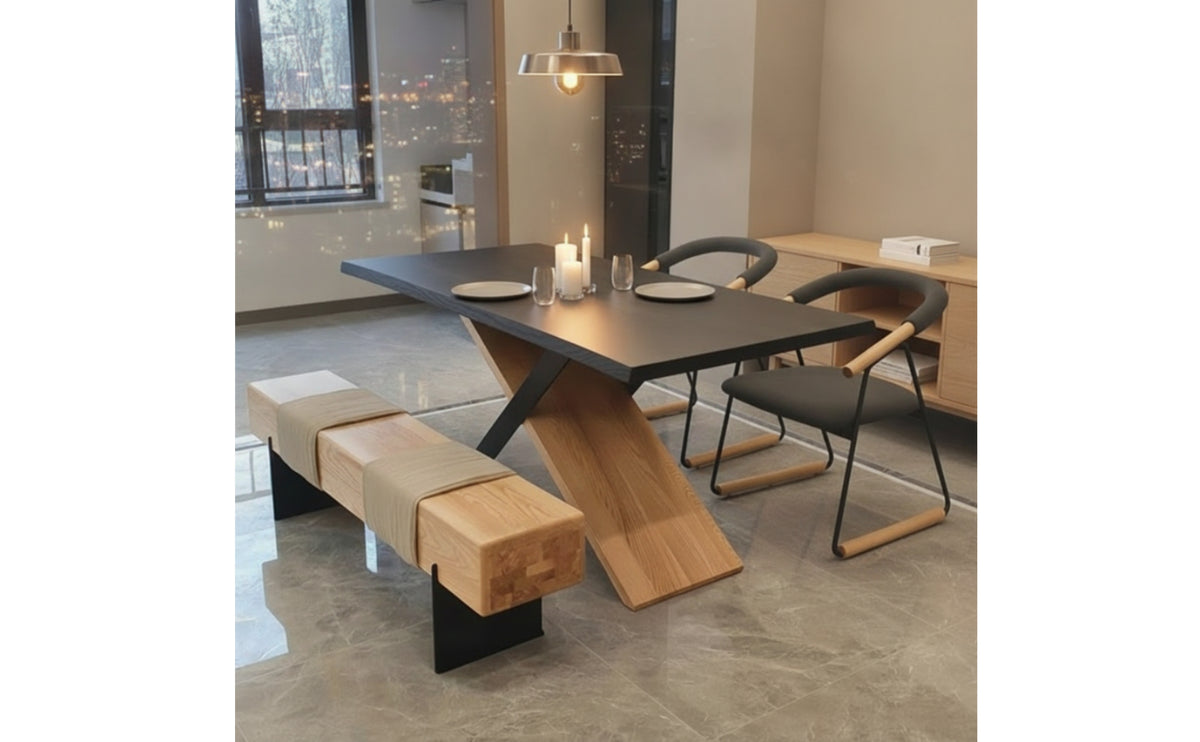 Modern Rectangular Dining Table Minimalist Dining Table with Geometric Base Sturdy Furniture Contemporary for Apartment