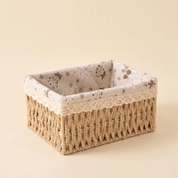 Storage Basket with Liner Handwoven Basket with Textile Liner Hand-Woven Rectangular Storage Box for Shelves, Bedroom, Living Room