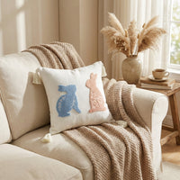Bunny Embroidered Pillow Cover Linen Embroidered Throw Pillow Case Seasonal Decor Spring Decorative Pillowcase for Sofa, Bedroom, Couch