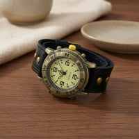Metal Studs Studded Leather Watch Large Numerals Vintage Punk Watch Round Dial
