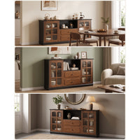 Side Cabinet Vintage Storage Cabinet with Glass Doors Sideboard for Living Room, Hallway