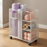 Caster Wheels Mesh Storage Rolling Cart Open Frame Rolling Exercise Rolling Cart Hanging Basket Heavy-Duty Metal for Gym, Fitness Room