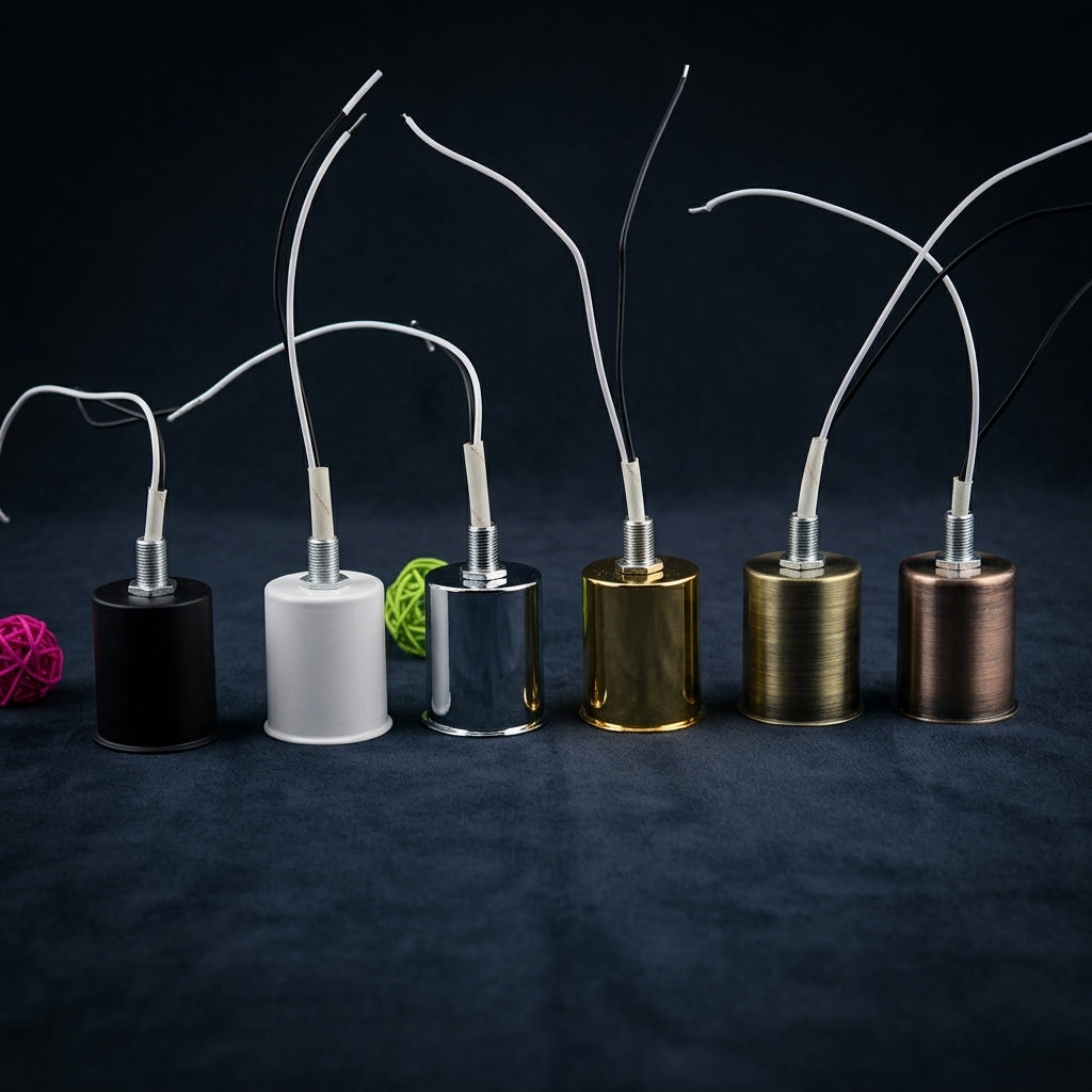 Ceiling Light Fitting with Metal E27 Lamp Holder for Pendant Light, Round Bulb Holder with Wires Attached, Ceiling Pendant, E14 Lamp Holder