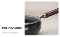 Iron Wok Non-Stick Flat Bottom Wok Deep Frying Pan Warp-Resistant Rust-Resistant