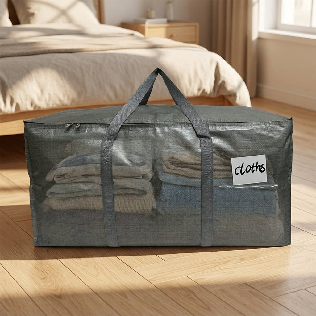 4 Pack Foldable Storage Bag and Storage Bags, Waterproof Moving Bags Heavy Duty for Clothes Storage Bag, Zippered PP Woven Moving Bag for Bedding