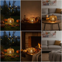LED Pumpkin Lantern Wood-Toned LED Jack-O'-Lantern Pumpkin Light Interlocking Decor Lighted for Decorators, Tabletop