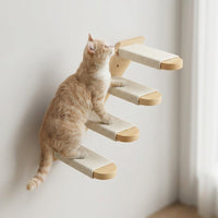 Wall-Mounted Cat Bed Furniture, Solid Wood Climbing Shelf with Enclosed House and Hammock, Wall Mounted Cat Climbing Wall