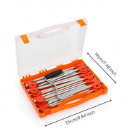 20 Pieces Tent Stake Kit with Case Flat Head Steel Tent Stakes with Puller Strong Ground Anchors for Campers, Backpackers, Camping, Beach, Backyard