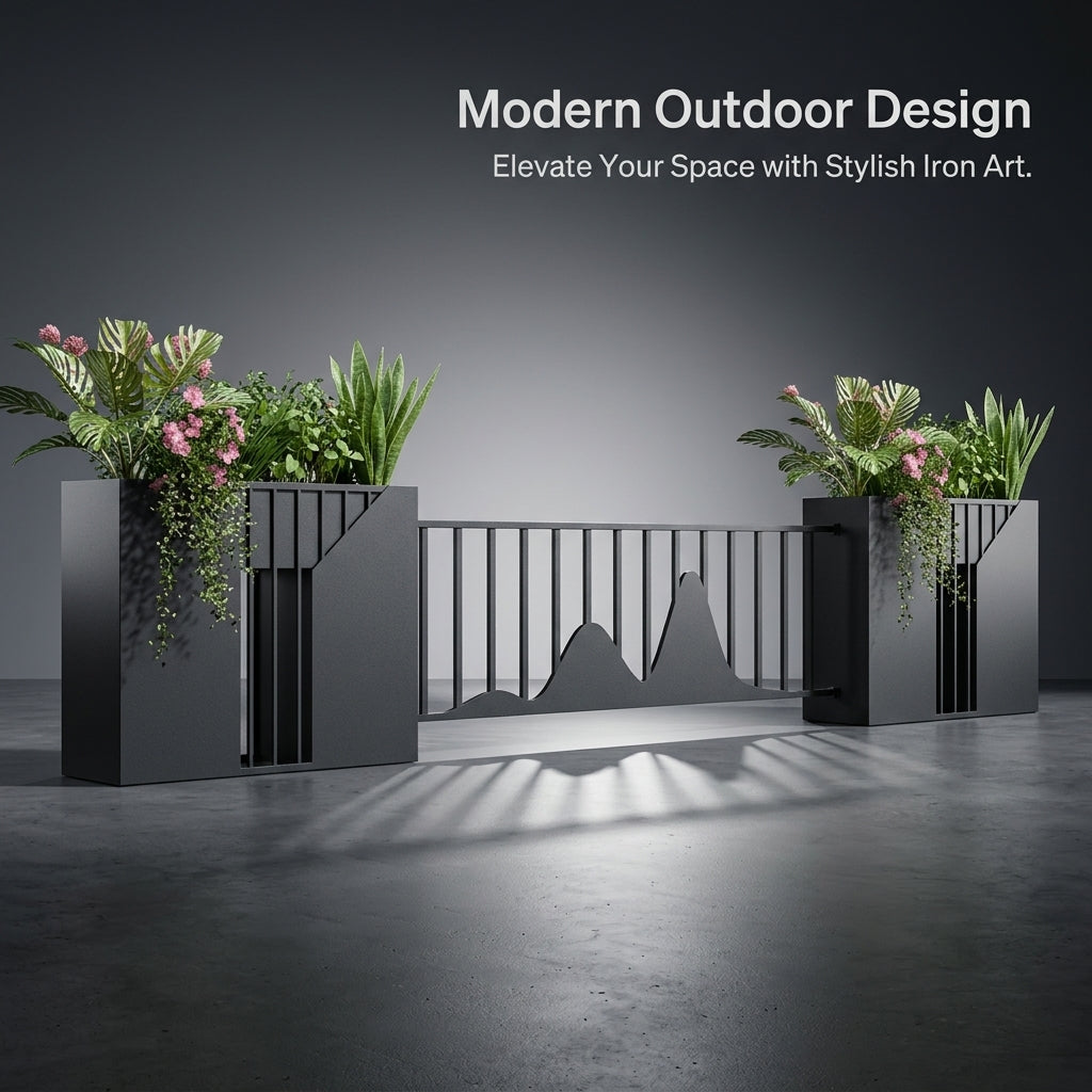 Galvanized Metal Outdoor Planter Box, Large Planters for Outdoor Plants, Modern Minimalist Flower Box Divider for Garden Patio Businesses