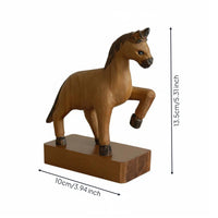 Wooden Horse Sculpture Natural Wood Finish Wooden Horse Figurine Standing Pose