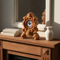 Miniature Clock with Base Vintage-Style Dollhouse Clock Ornate Decoration for Collectors, Hobbyists, Desktop Display, Room Vignettes
