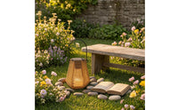 Open Slatted Solar Hanging Lantern Metal Frame Solar Rattan Lantern Arched Handle Wireless for Garden, Yard, Campsite, Balcony