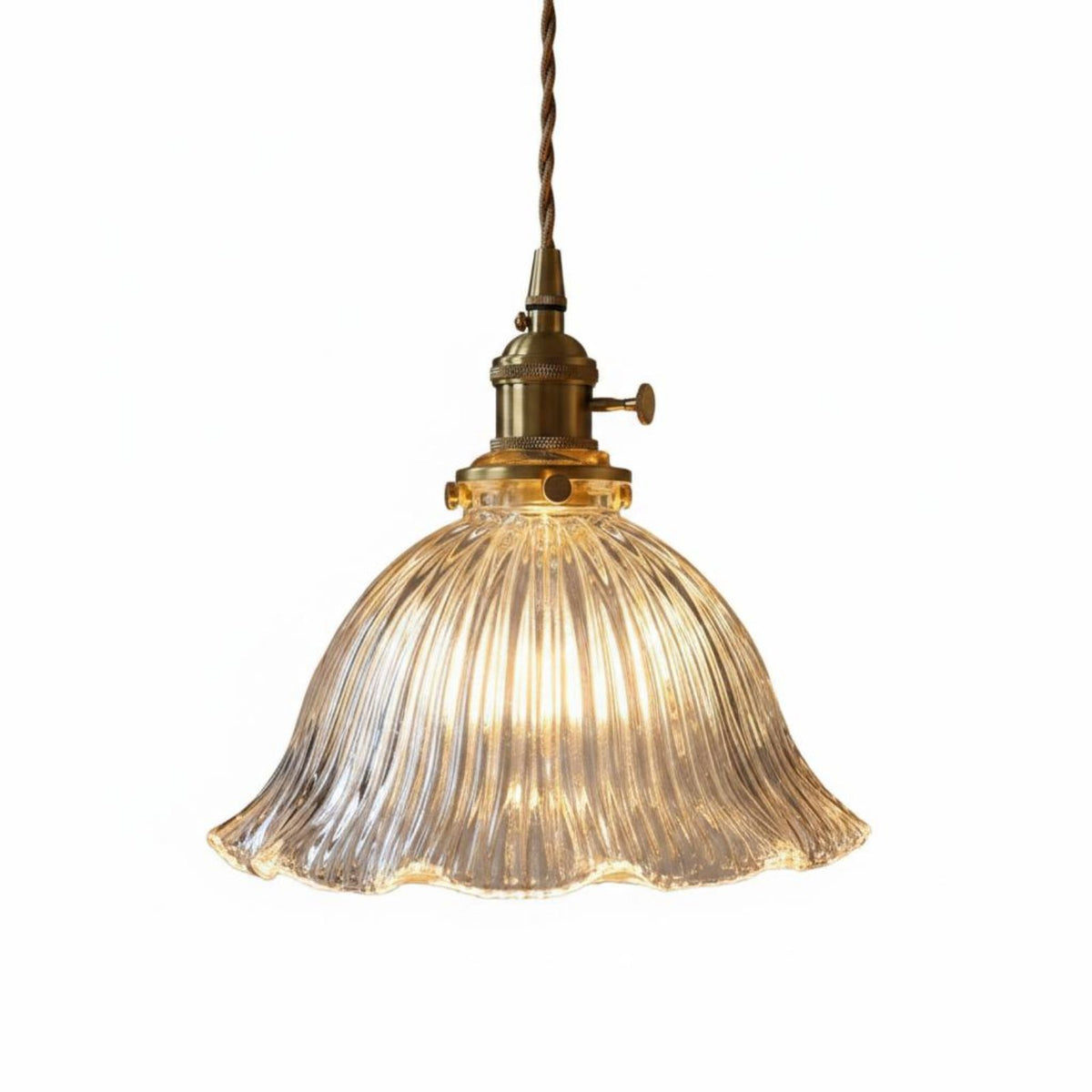 Retro Design Japanese Design Hanging Lamp Adjustable Cord Vintage Glass Hanging Light Brass Fluted Glass Light for Dining Room, Bar Counter, Kitchen Island, Entryway