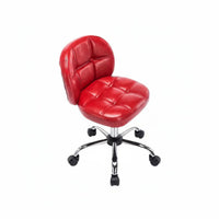 Height Adjustable Armless Tufted Rolling Chair Compact Design Armless Channel-Tufted Swivel Chair Space-Saving Office Furniture Low Back for Students, Home Workers, Adults, Study Room, Small Areas, Bedroom, Salon