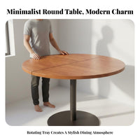 Solid Wood Tabletop Round Dining Table Space-Saving Foldable Round Dining Table Easy Storage Household Furniture Long-Lasting Construction for Apartment Dwellers, Restaurant Owners, Hotel, Small Areas, Family Gatherings, Cafe
