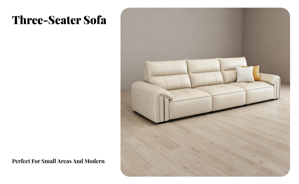 3-Seater Straight Sofa Genuine Leather 3-Seater Modern Couch Top-Grain Cowhide Living Room Seating for Families, partners, Lounge Area, Office, Bedroom