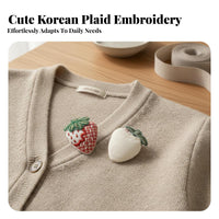 Strawberry Embroidered Embroidery Korean Design Plaid Strawberry Embroidery Charming Design Gingham Mushroom Applique for Teenagers, Bag Decoration