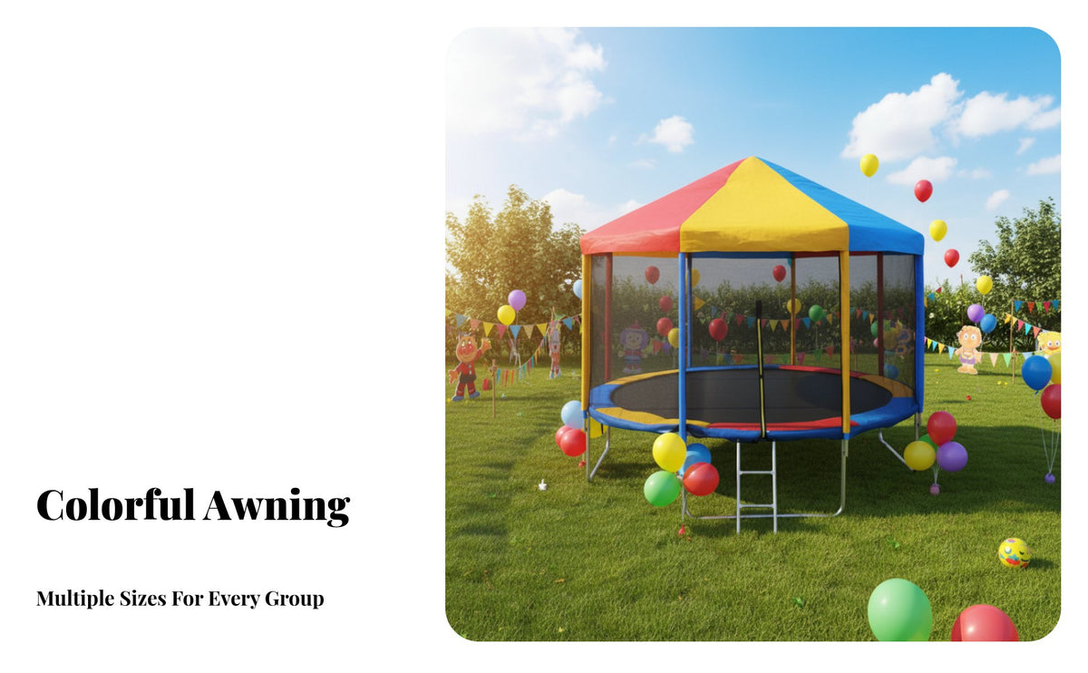 Colorful Round Trampoline with Cover, Sturdy Steel Frame, Outdoor Use