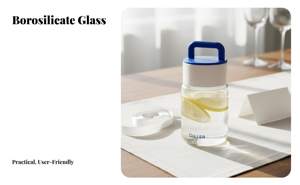 Borosilicate Glass Tumbler Minimalist Design Portable Glass Bottle Hot and Cold Resistant Drinkware for Students, Office Workers, School, Gym, Outdoor