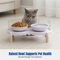 Ceramic Cat Food Bowl, Double Bowl, Anti-Spill, High Edge, Raised Stand, For Cats
