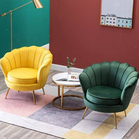 Nordic Design Velvet Scalloped Armchair Light Luxury Petal Back Armchair Gold Metal Legs Living Room Furniture Thick Seat Cushion for Bedroom