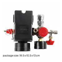 Oil Free Horizontal Handle 4 Port Pressure Switch Assembly Quiet Air Pressure Switch Regulator Gauge Set Easy to Install Air Compressor Regulator with Gauge Long-Lasting for Workshop, Garage