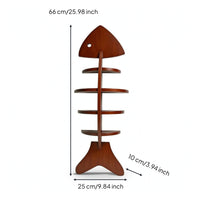 Wooden Fishbone Wall Shelf Nailadhesive Wooden Aquatic Shelf with 4 Tiers Adhesive-Mount Easy Installation for Renters