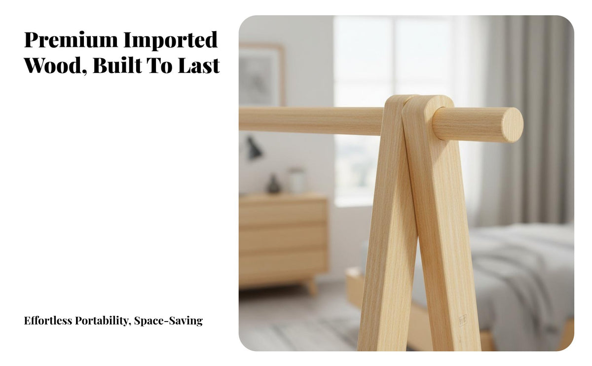 Solid Wood Wooden Clothes Rack Stable Design Unattached Standing Garment Stand Multifunctional Unattached Standing Garment Rack Large Capacity for Renters, Homeowners, Students, Bedroom, Entryway, Living Room, Apartment